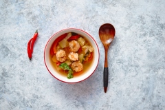 Traditional Tom Yum spicy Thai soup with shrimp