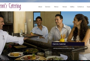 New Denni's Catering web site is highly interactive and adaptive, with online chat support and social-ready